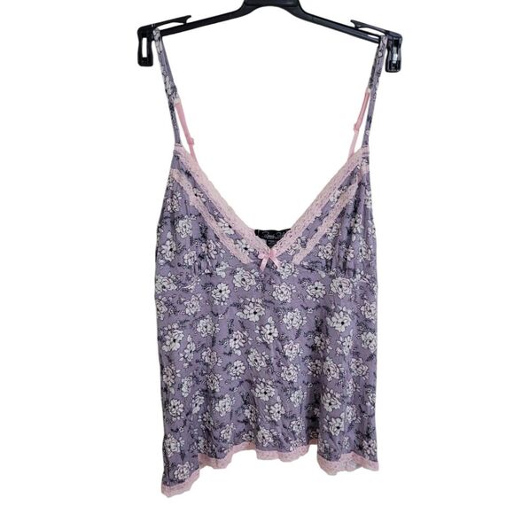 Rene Rofe' Sleepwear Cami Shorts Set Sz L New Floral Lace Trim Deep V Sleeveless - Picture 4 of 11